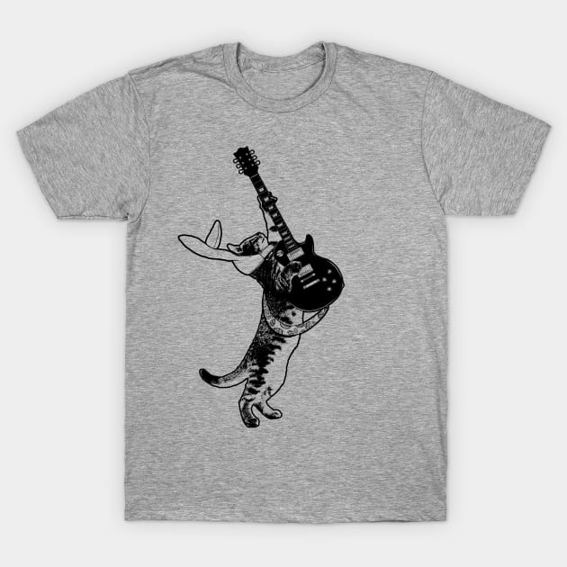 Cool Guitarist Pussy Cat Easter Bunny Rock Band Cat Gift For Easter T-Shirt by BoggsNicolas